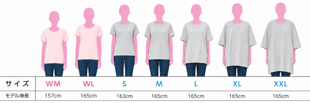 Pink Me Logo Tee サイズ感イメージ