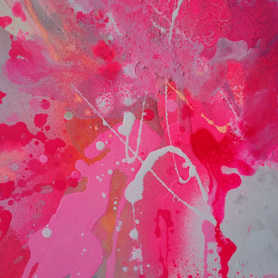 Fluo Pink Abstract Painting on Canvas - 画像 (4)
