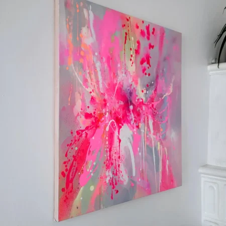 Fluo Pink Abstract Painting on Canvas - 画像 (6)