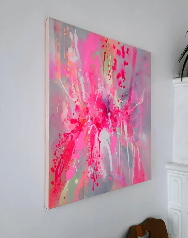 Fluo Pink Abstract Painting on Canvas