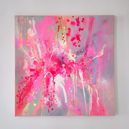 Fluo Pink Abstract Painting on Canvas