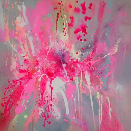 Fluo Pink Abstract Painting on Canvas - 画像 (2)