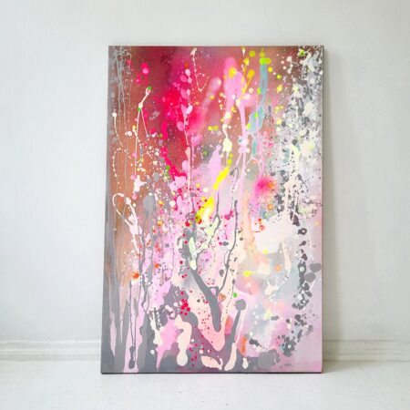 Pastel Abstract Painting on Canvas: Neon Pink, Yellow, Blue
