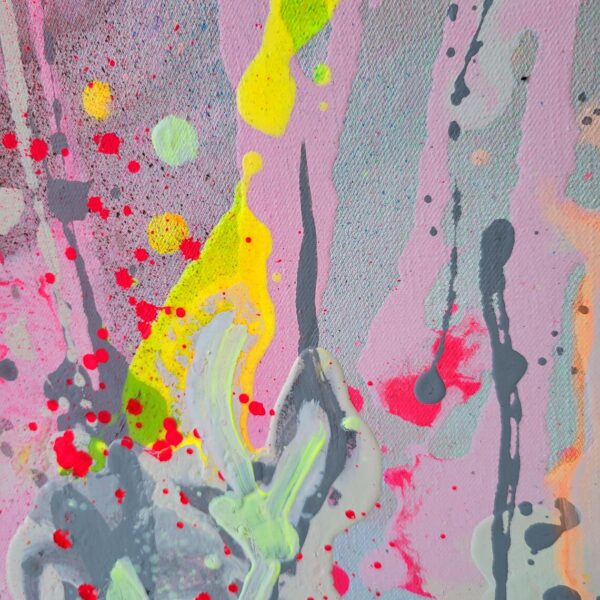 Pastel Abstract Painting on Canvas: Neon Pink, Yellow, Blue
