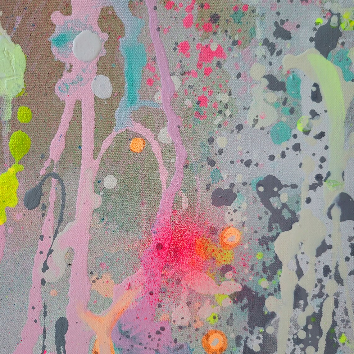 Pastel Abstract Painting on Canvas: Neon Pink, Yellow, Blue - 画像 (4)