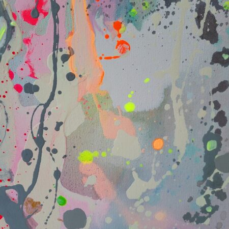 Pastel Abstract Painting on Canvas: Neon Pink, Yellow, Blue - 画像 (5)