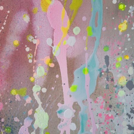 Pastel Abstract Painting on Canvas: Neon Pink, Yellow, Blue - 画像 (6)