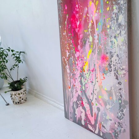 Pastel Abstract Painting on Canvas: Neon Pink, Yellow, Blue - 画像 (7)