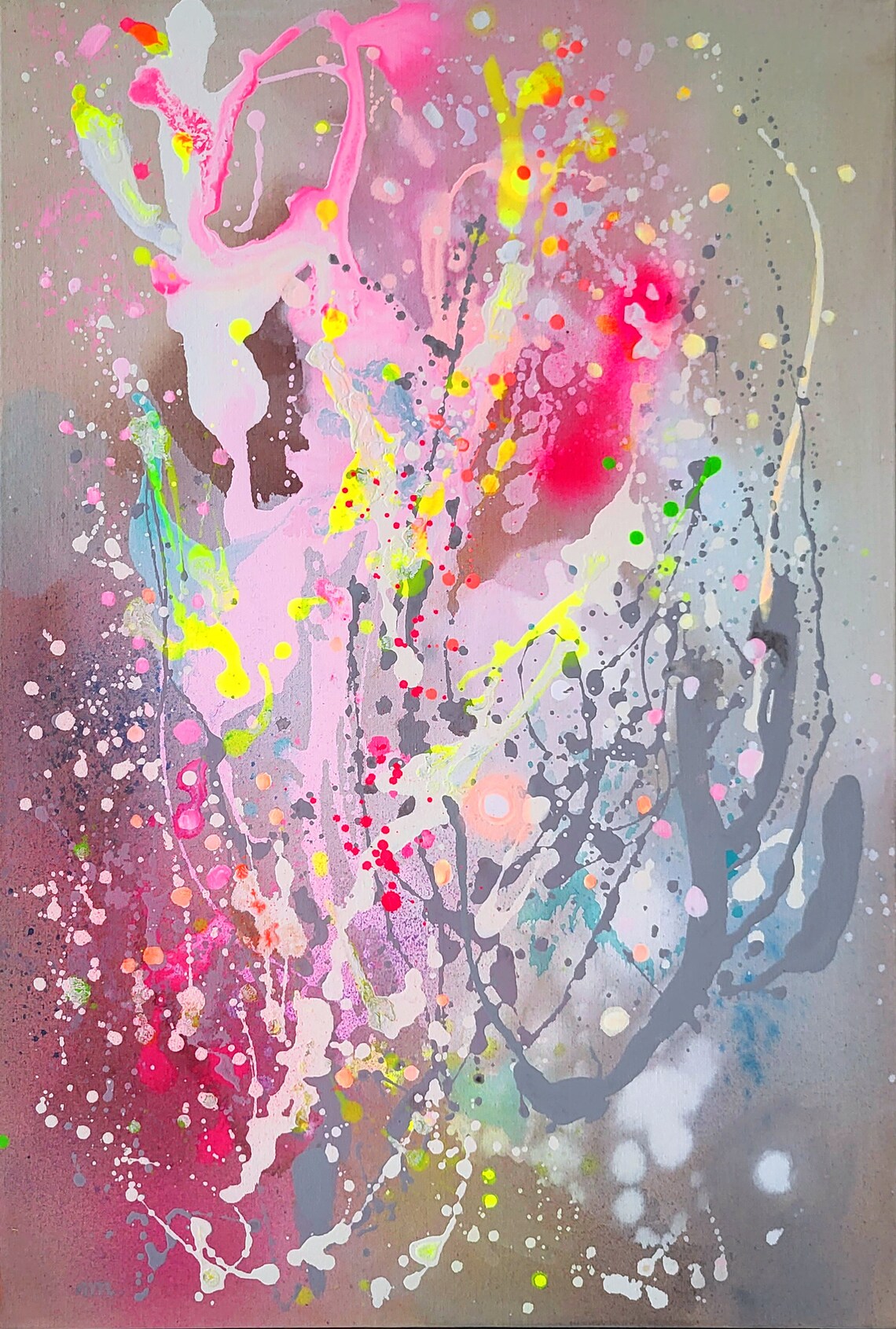 Neon Abstract Painting: Original Handmade Acrylic Canvas Art - 画像 (2)