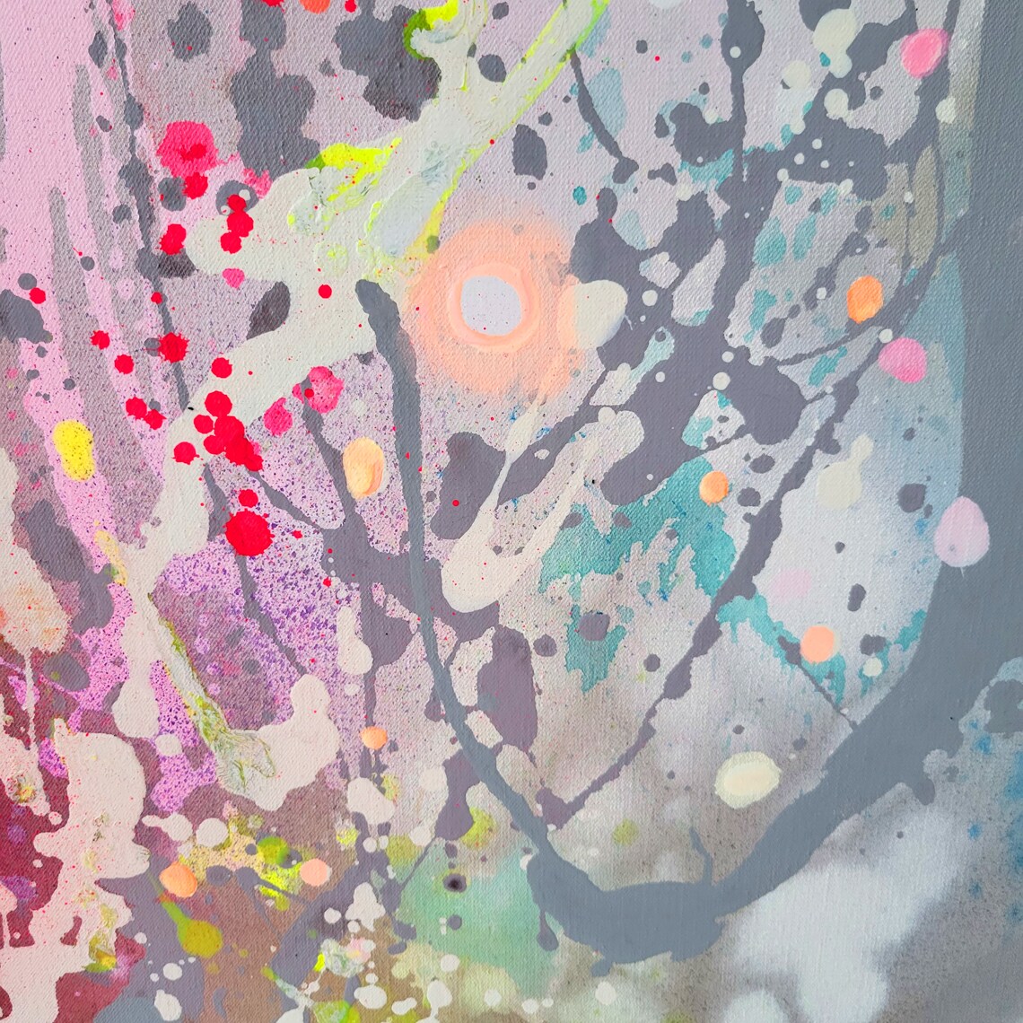 Neon Abstract Painting: Original Handmade Acrylic Canvas Art - 画像 (4)