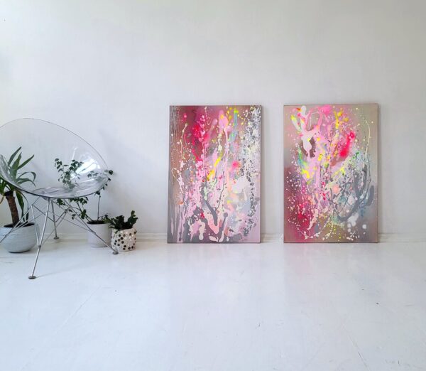 Neon Abstract Painting: Original Handmade Acrylic Canvas Art
