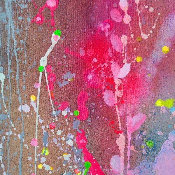 Pastel Abstract Painting on Canvas: Neon Pink, Yellow, Blue