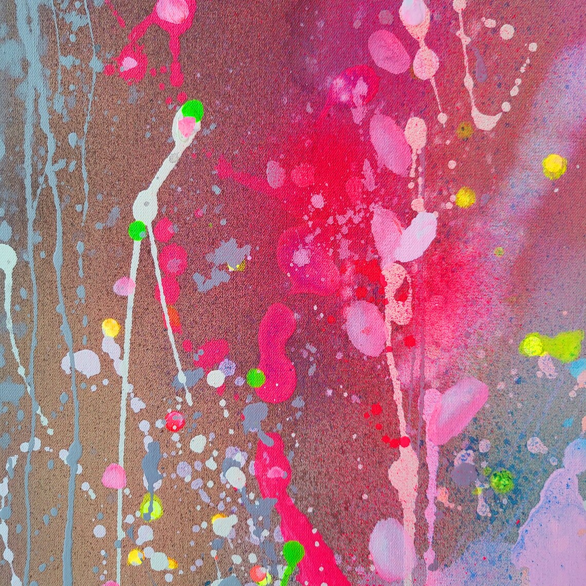 Pastel Abstract Painting on Canvas: Neon Pink, Yellow, Blue - 画像 (9)