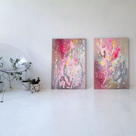 Pastel Abstract Painting on Canvas: Neon Pink, Yellow, Blue - 画像 (10)