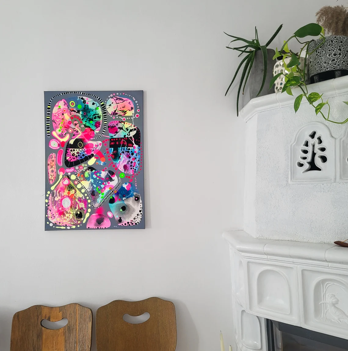 Neon Acrylic Painting on Canvas: Modern Colorful Abstract Art - 画像 (4)