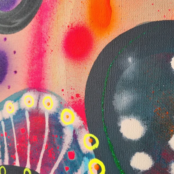 Painting on canvas large colorful original abstract flowers , bright colors, fluo pink, OOAK, Majchrzak