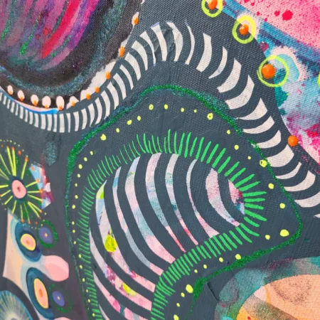 Painting on canvas large colorful original abstract flowers , bright colors, fluo pink, OOAK, Majchrzak - 画像 (5)