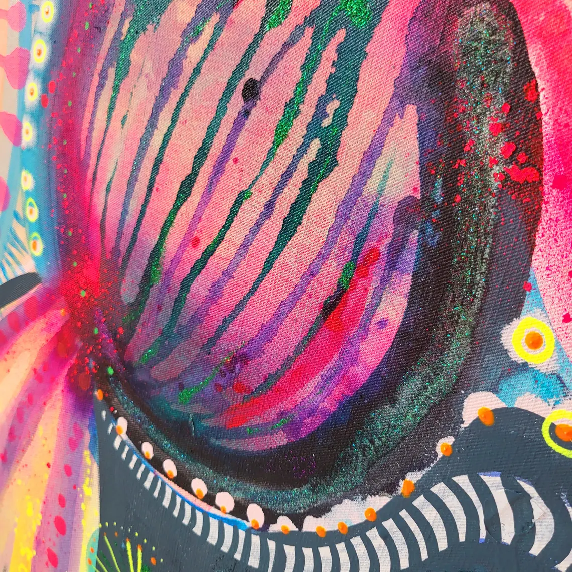 Painting on canvas large colorful original abstract flowers , bright colors, fluo pink, OOAK, Majchrzak - 画像 (6)