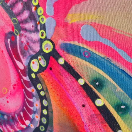 Painting on canvas large colorful original abstract flowers , bright colors, fluo pink, OOAK, Majchrzak - 画像 (7)