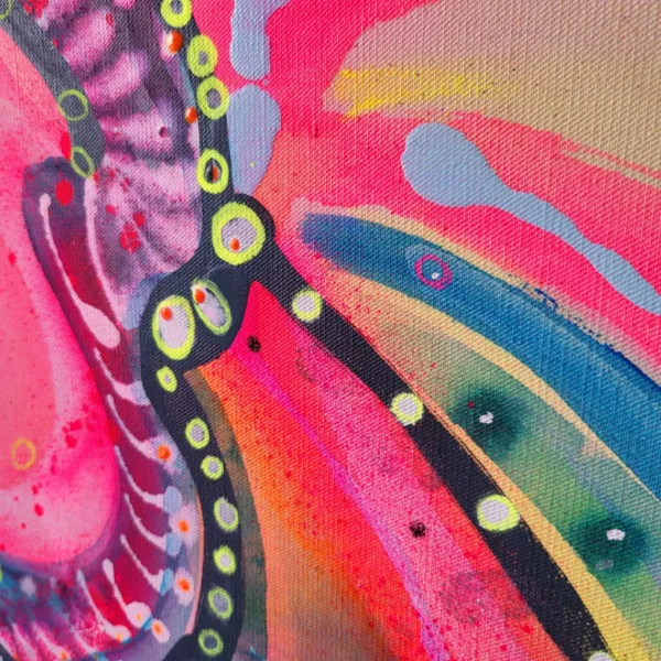 Painting on canvas large colorful original abstract flowers , bright colors, fluo pink, OOAK, Majchrzak