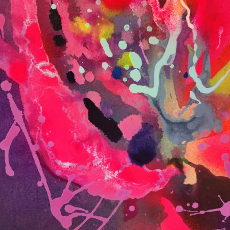 Modern colorful abstract art, fluo pink red painting on canvas - 画像 (5)