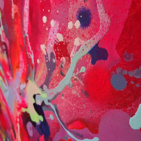 Modern colorful abstract art, fluo pink red painting on canvas - 画像 (8)