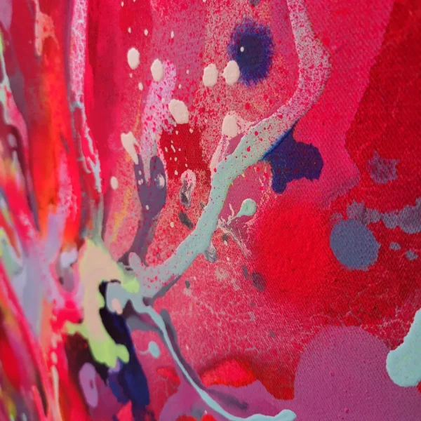 Modern colorful abstract art, fluo pink red painting on canvas