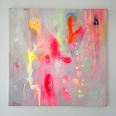 Painting on canvas abstract modern art fluo orange yellow