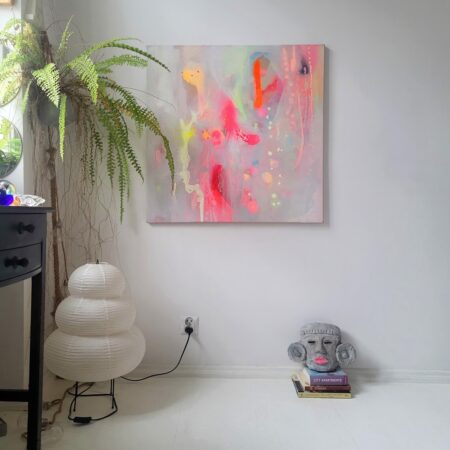 Painting on canvas abstract modern art fluo orange yellow - 画像 (2)