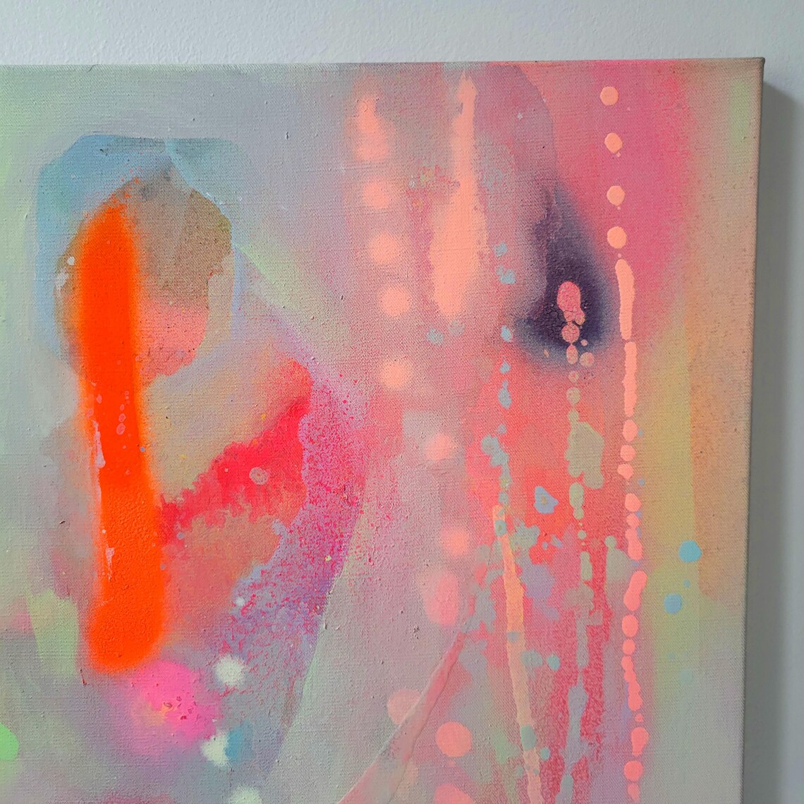 Painting on canvas abstract modern art fluo orange yellow - 画像 (4)