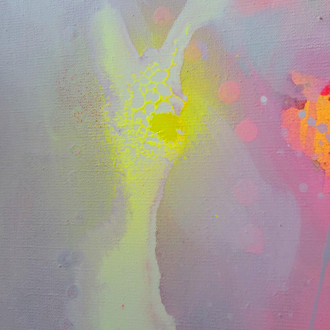 Painting on canvas abstract modern art fluo orange yellow - 画像 (6)