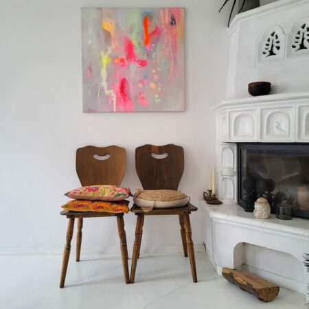 Painting on canvas abstract modern art fluo orange yellow - 画像 (9)