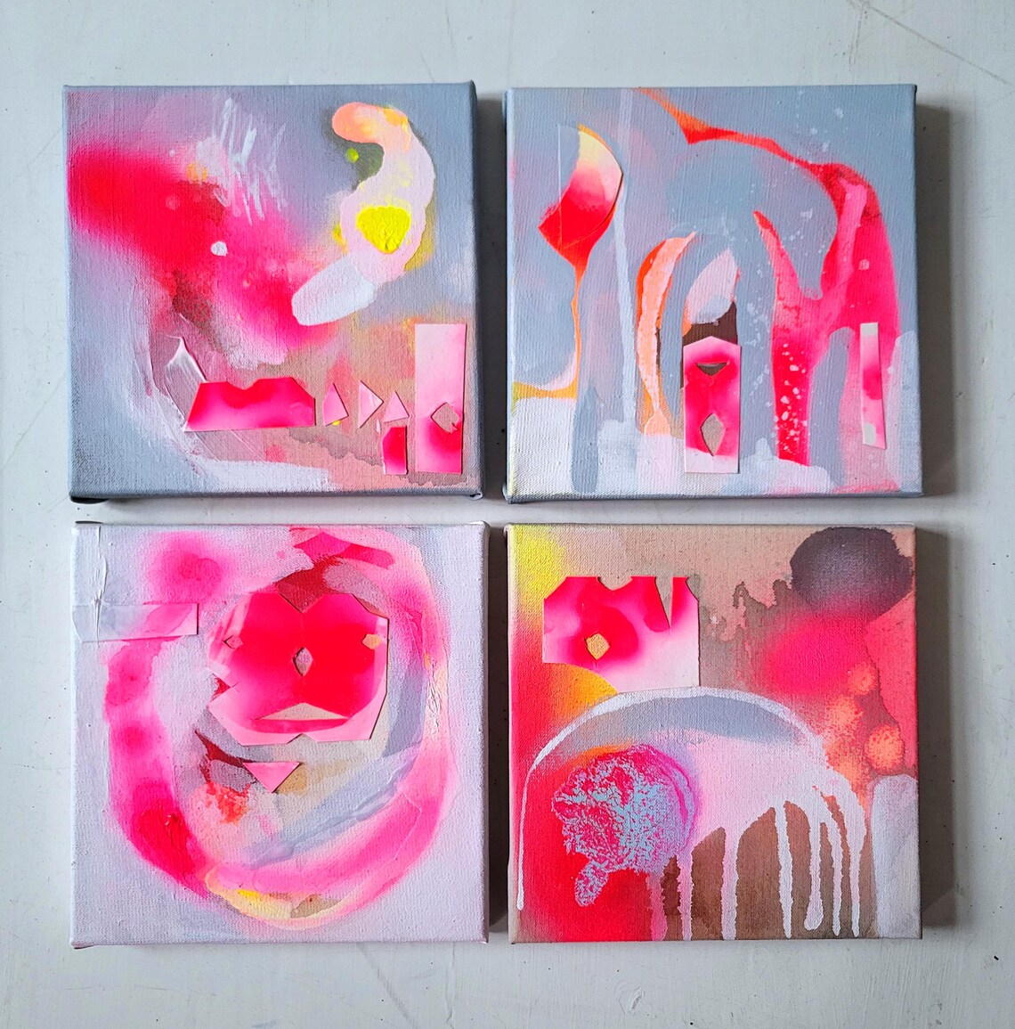 Set of 4 paintings on canvas - 画像 (1)