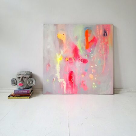 Painting on canvas abstract modern art fluo orange yellow - 画像 (3)