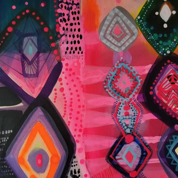 Folk abstract art, colorful painting on canvas Moroccan design