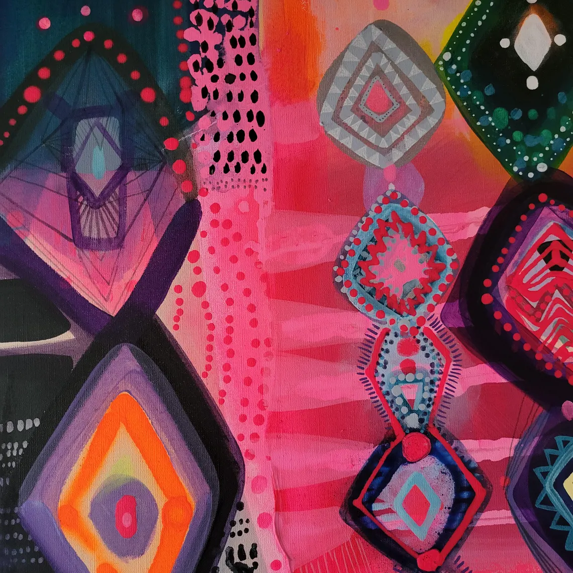 Folk abstract art, colorful painting on canvas Moroccan design - 画像 (3)