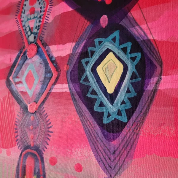 Folk abstract art, colorful painting on canvas Moroccan design