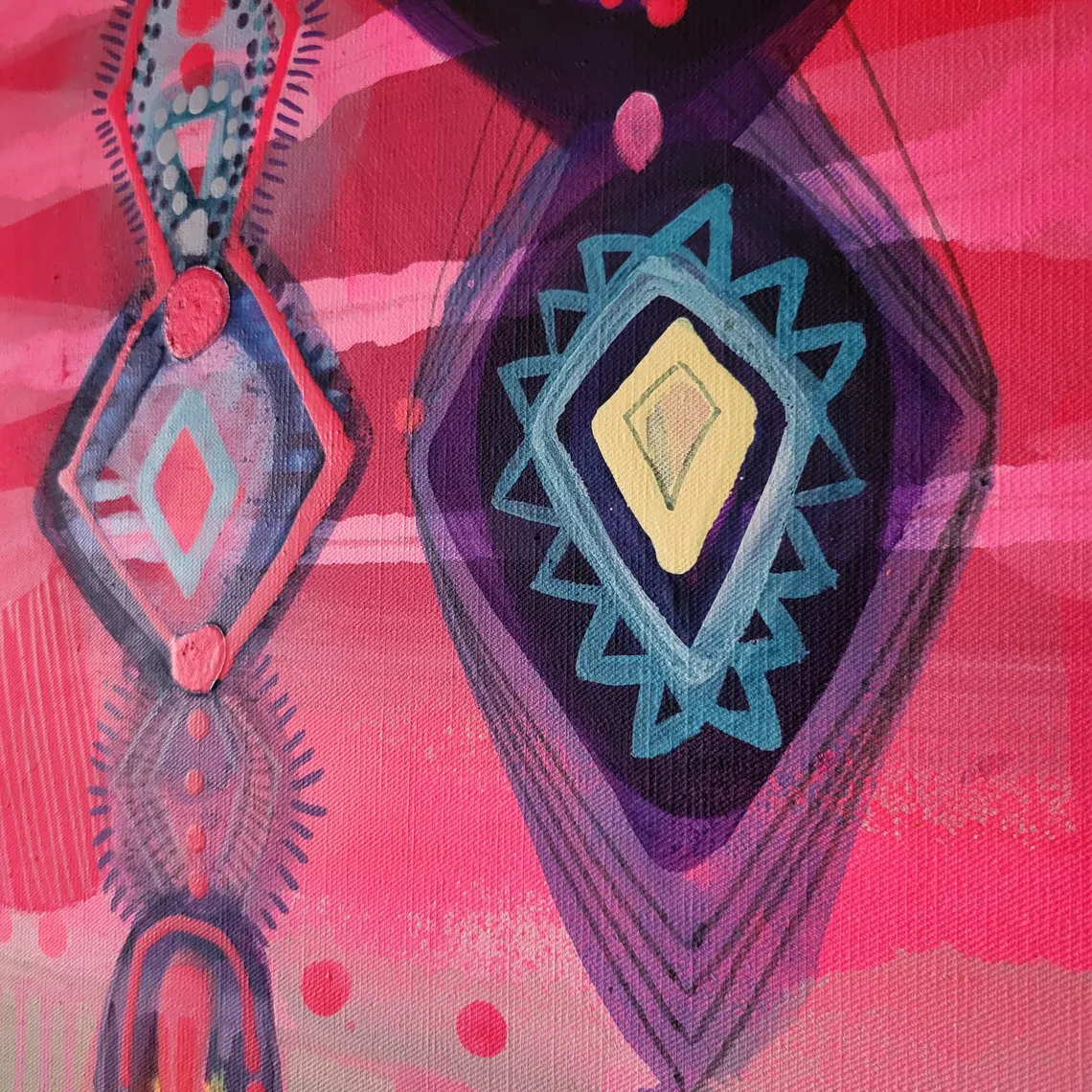 Folk abstract art, colorful painting on canvas Moroccan design - 画像 (4)