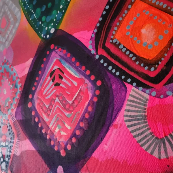 Folk abstract art, colorful painting on canvas Moroccan design