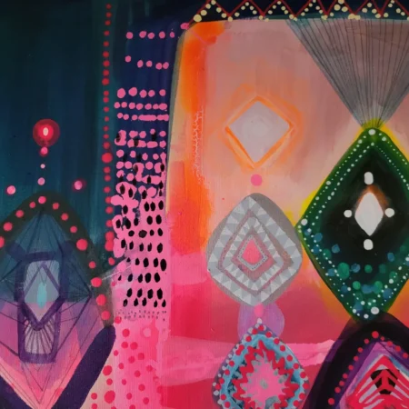 Folk abstract art, colorful painting on canvas Moroccan design - 画像 (6)