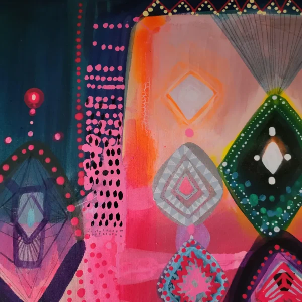 Folk abstract art, colorful painting on canvas Moroccan design