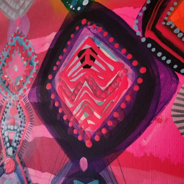 Folk abstract art, colorful painting on canvas Moroccan design