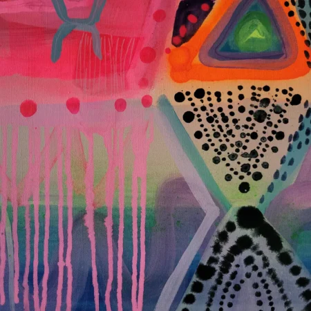 Folk abstract art, colorful painting on canvas Moroccan design - 画像 (8)