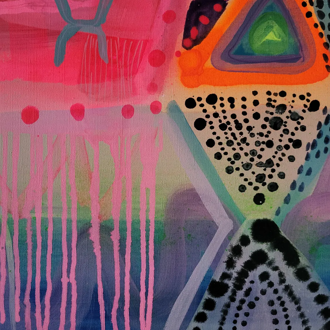 Folk abstract art, colorful painting on canvas Moroccan design - 画像 (8)