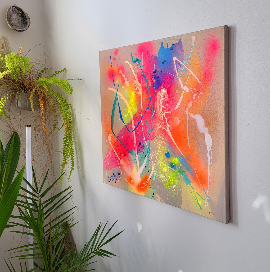 Fluo colors abstract painting on canvas - 画像 (10)
