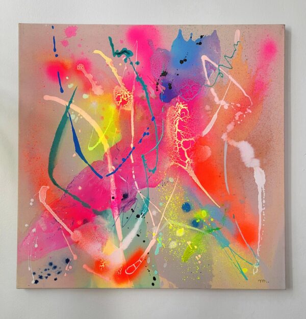 Fluo colors abstract painting on canvas