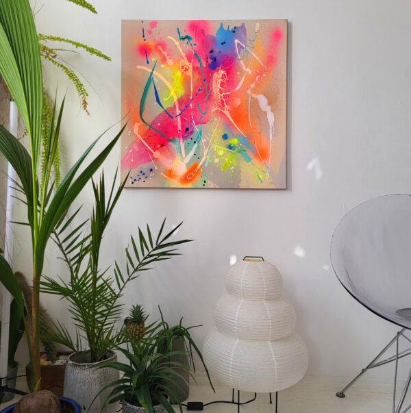 Fluo colors abstract painting on canvas