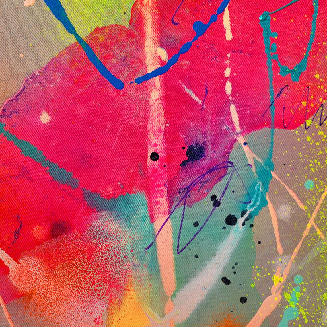 Fluo colors abstract painting on canvas - 画像 (8)