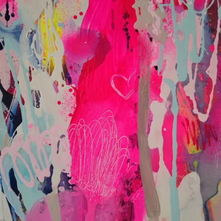 Modern colorful abstract art, fluo pink painting on canvas - 画像 (3)
