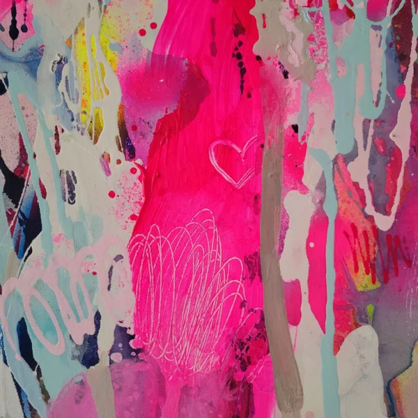 Modern colorful abstract art, fluo pink painting on canvas